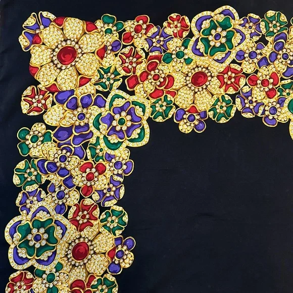Chanel Black, Red, Purple, & Green Silk Vintage Jewel Flower Scarf! - Picture 3 of 6